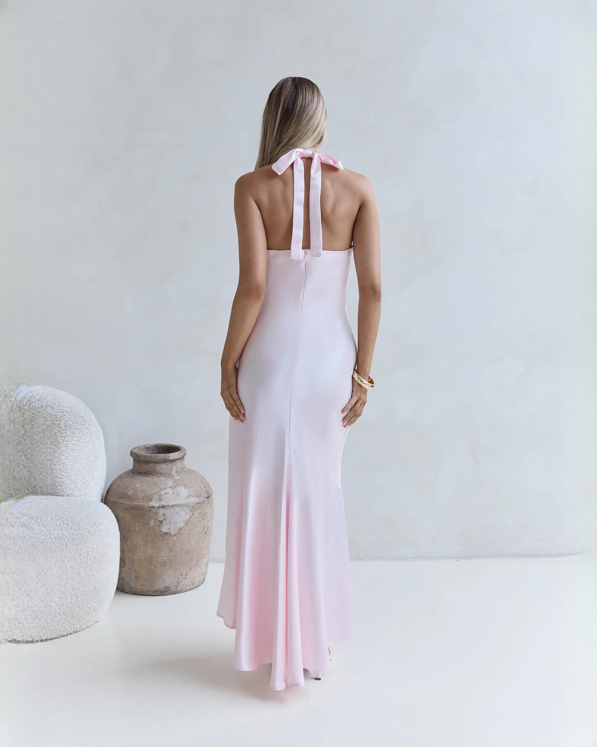 halter neck satin a-line maxi bridesmaid dress - image 2