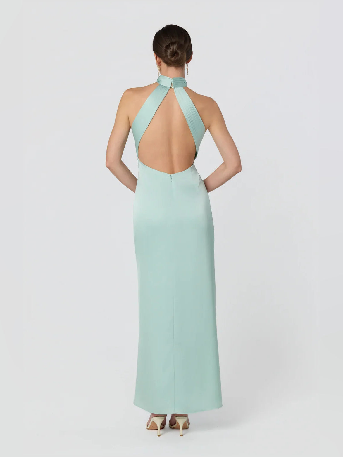 Dusty Sage sheath floor-length formal dress with draping, alternate view