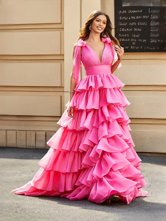 Fuchsia floor-length prom dress, alternate view showing the bodice and skirt