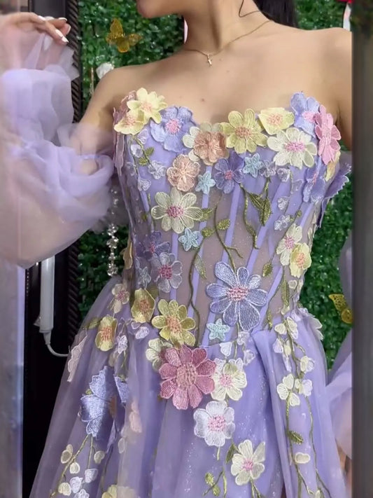 Lavender floor-length prom dress, alternate view showing the bodice and skirt