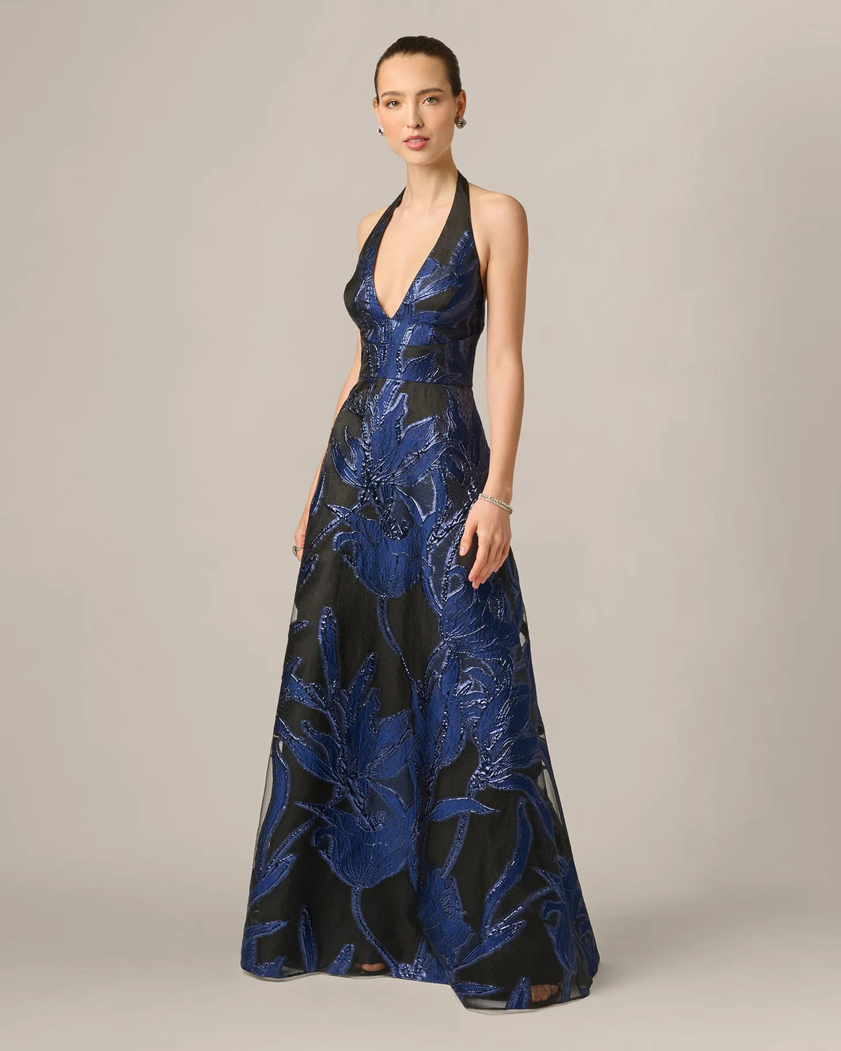 halter neck a-line maxi mother of the bride dress - image 2