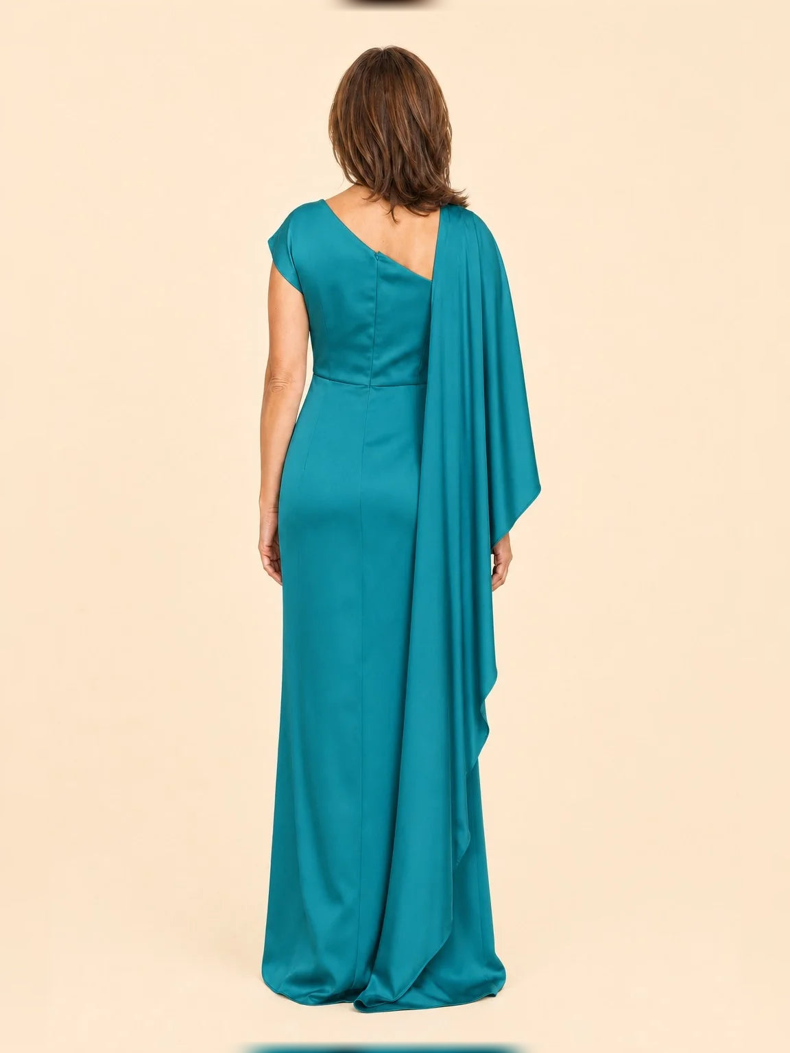 Jungle Green maxi mother of the bride dress, alternate view showing the bodice and skirt