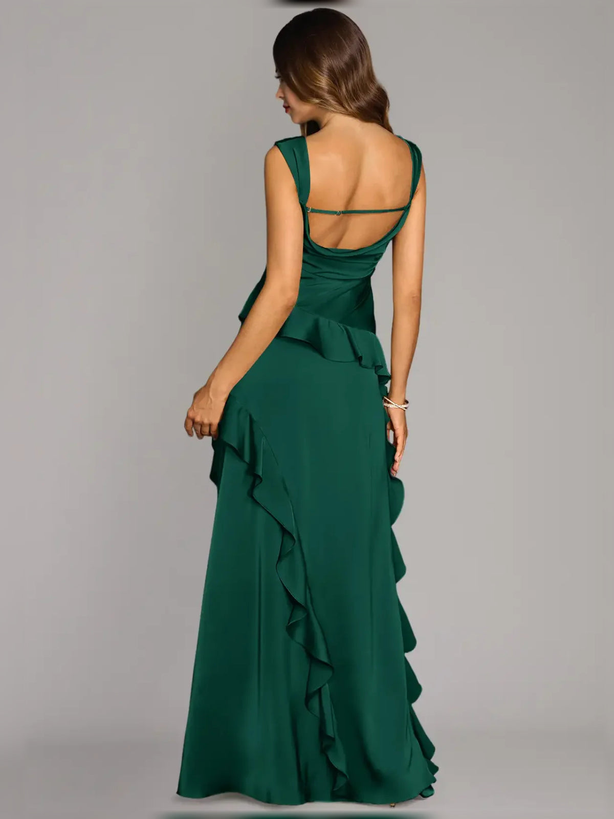 Dark Green maxi bridesmaid dress, alternate view showing the bodice and skirt