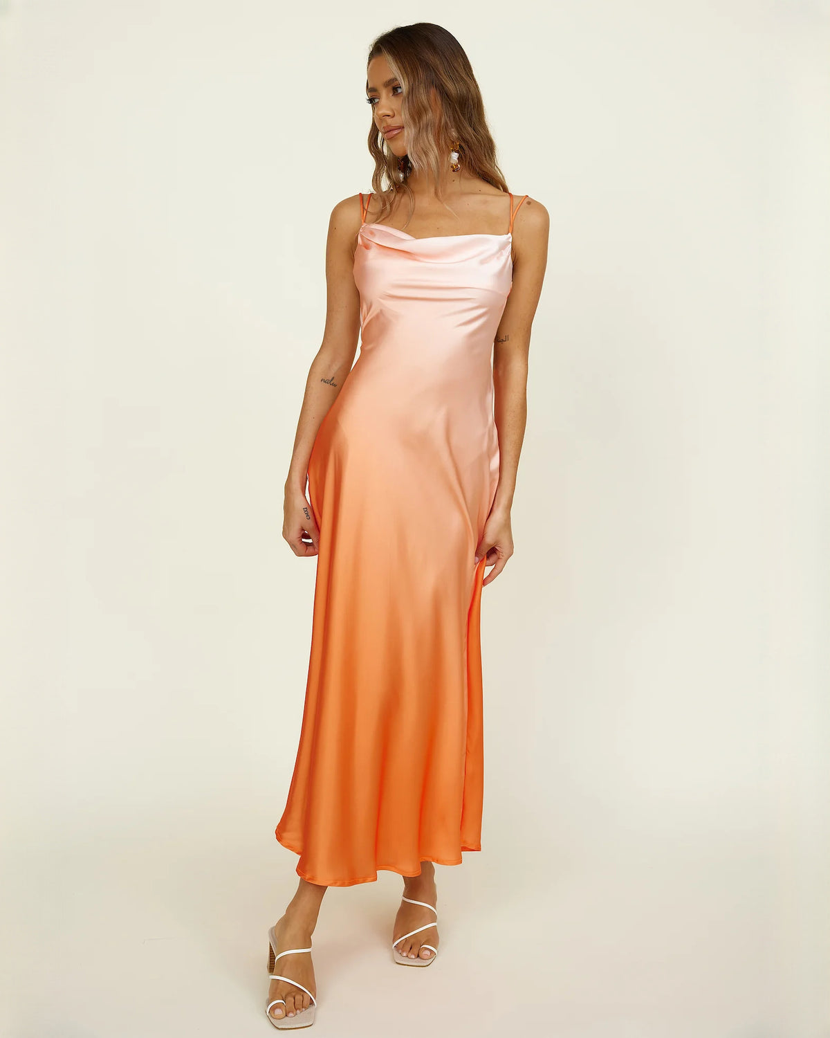 sleeveless satin a-line maxi bridesmaid dress - image 2
