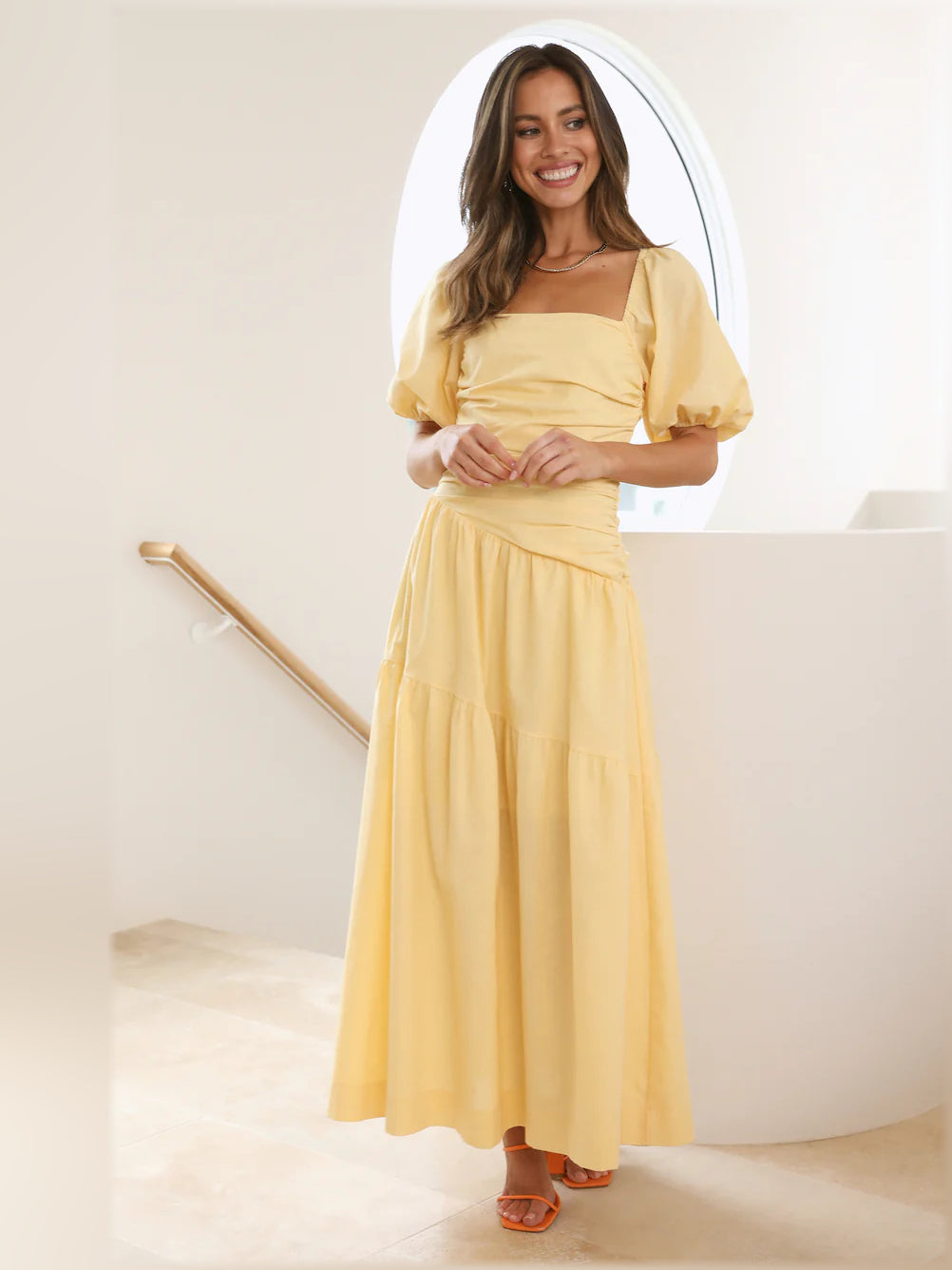 Yellow midi formal dress, alternate view