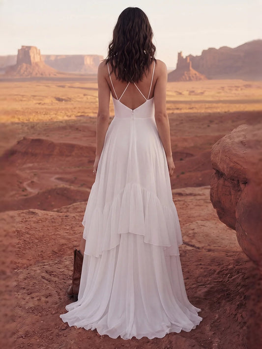 Ivory floor-length wedding dress, alternate view showing the bodice and skirt