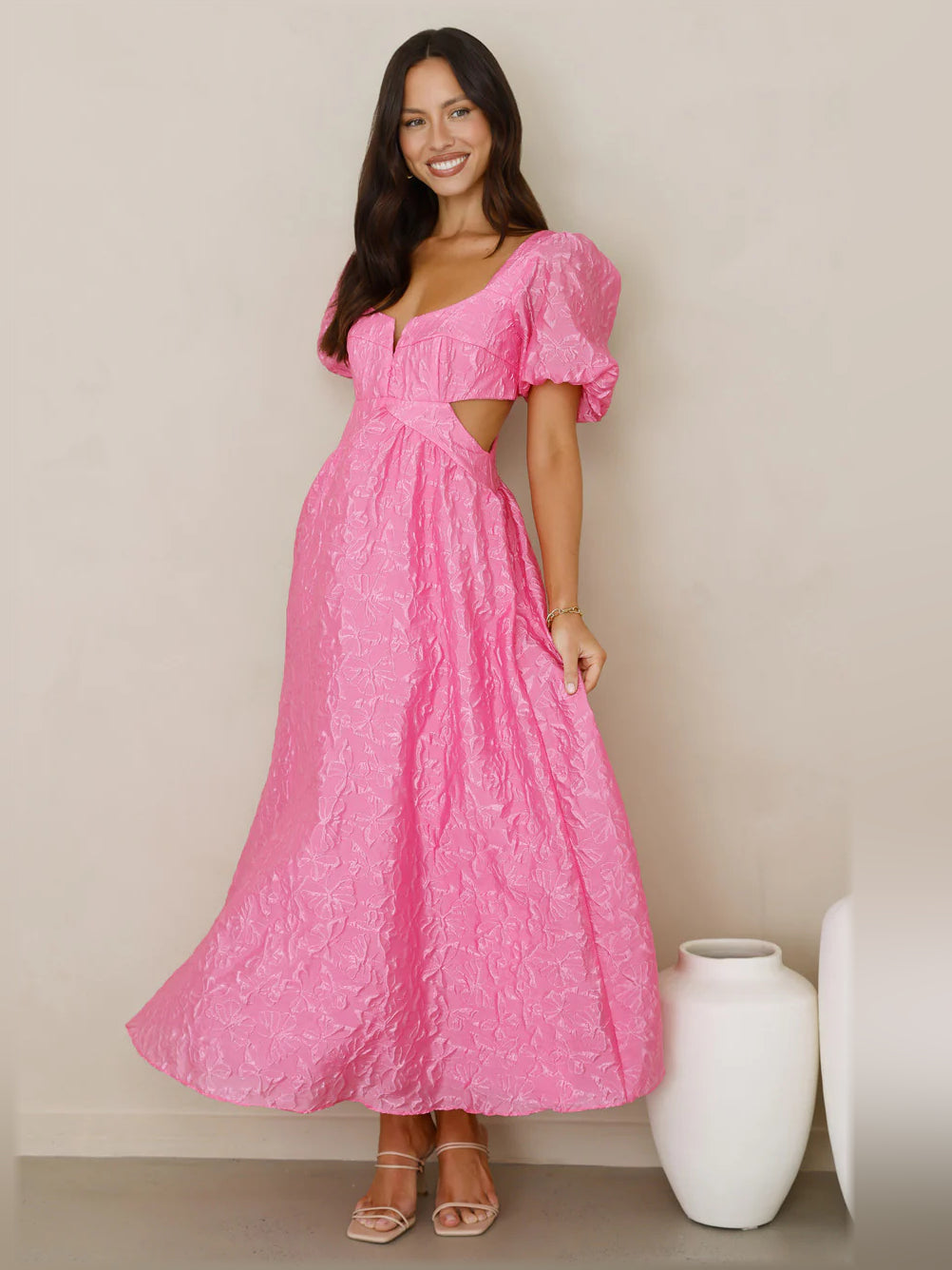 Fuchsia midi formal dress, alternate view