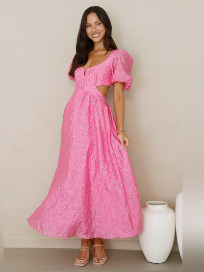 Fuchsia midi formal dress, alternate view
