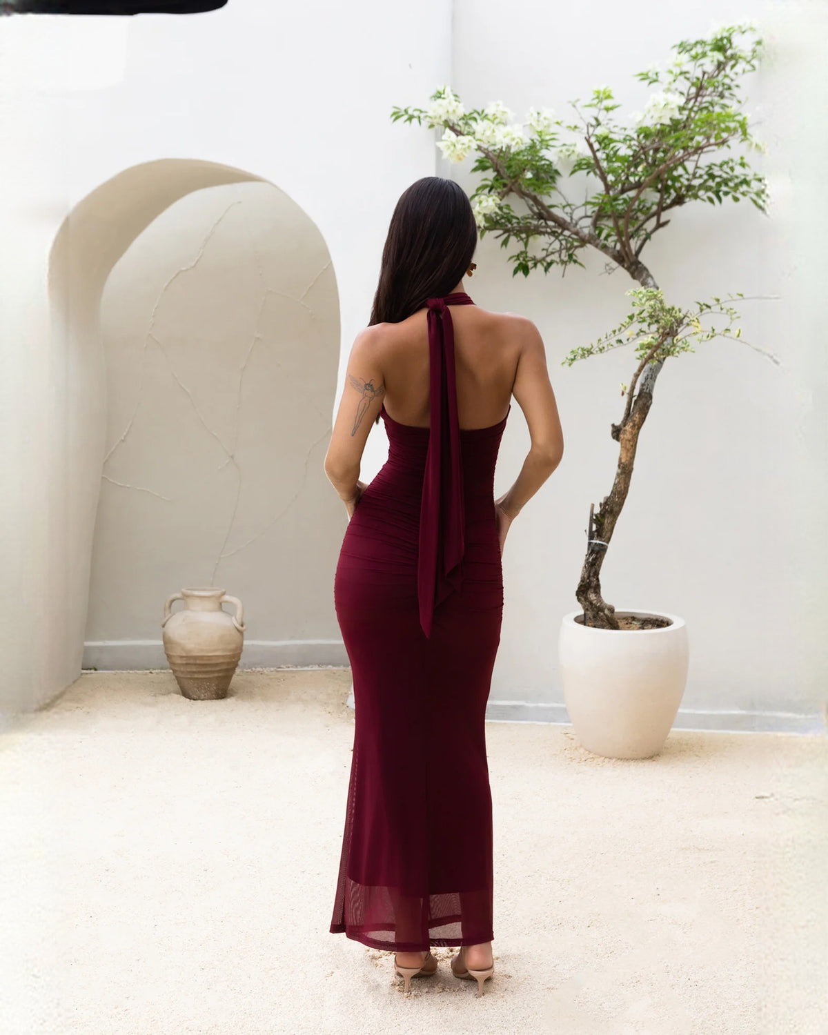 sleeveless satin a-line maxi bridesmaid dress - image 2