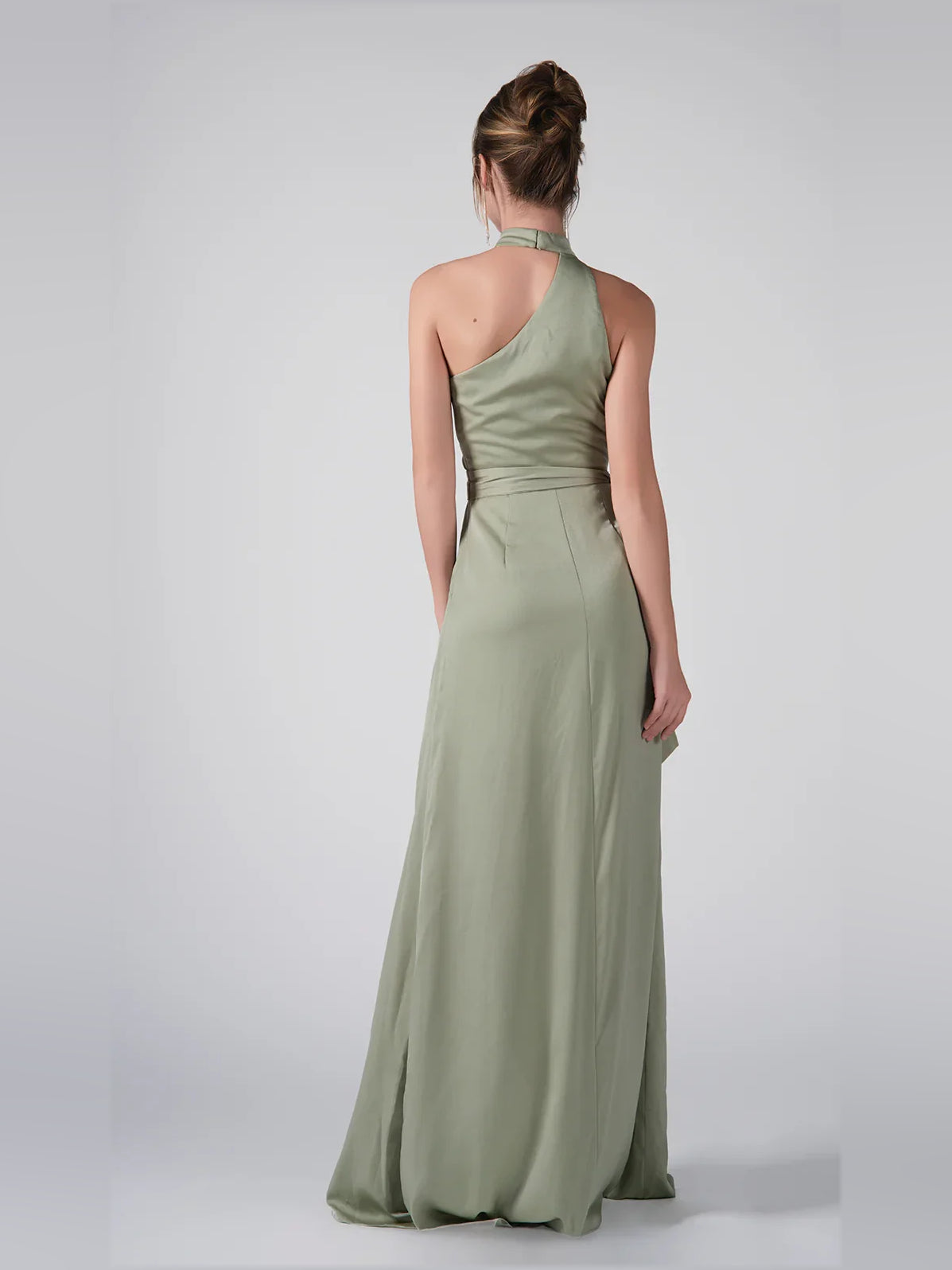 Dusty Sage a-line floor-length formal dress with skirt slit, alternate view
