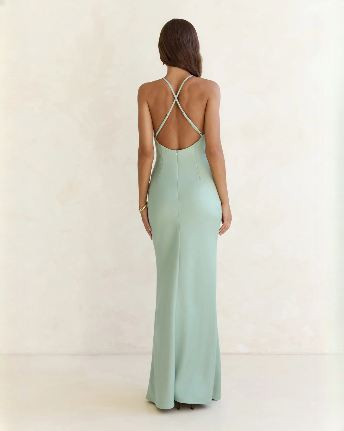 sleeveless satin a-line maxi bridesmaid dress - image 2