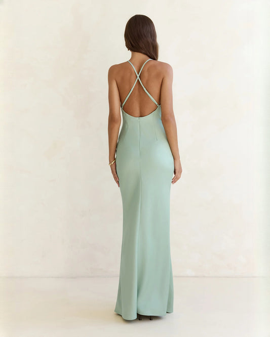 sleeveless satin a-line maxi bridesmaid dress - image 2