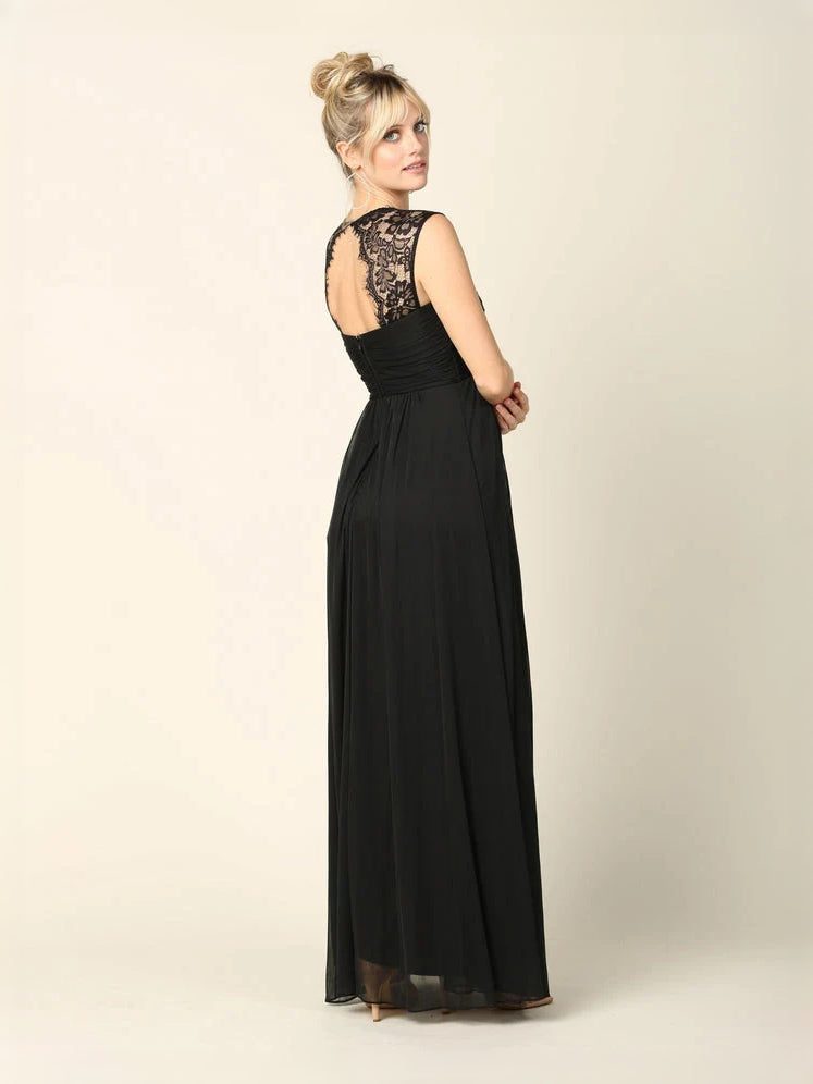 Black maxi bridesmaid dress, alternate view showing the bodice and skirt