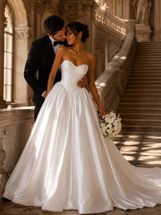 Ivory floor-length wedding dress, alternate view showing the bodice and skirt