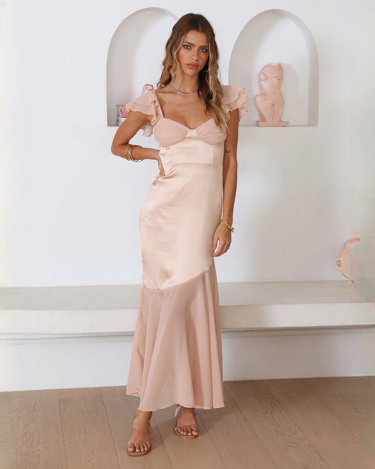 sleeveless satin a-line maxi bridesmaid dress - image 2