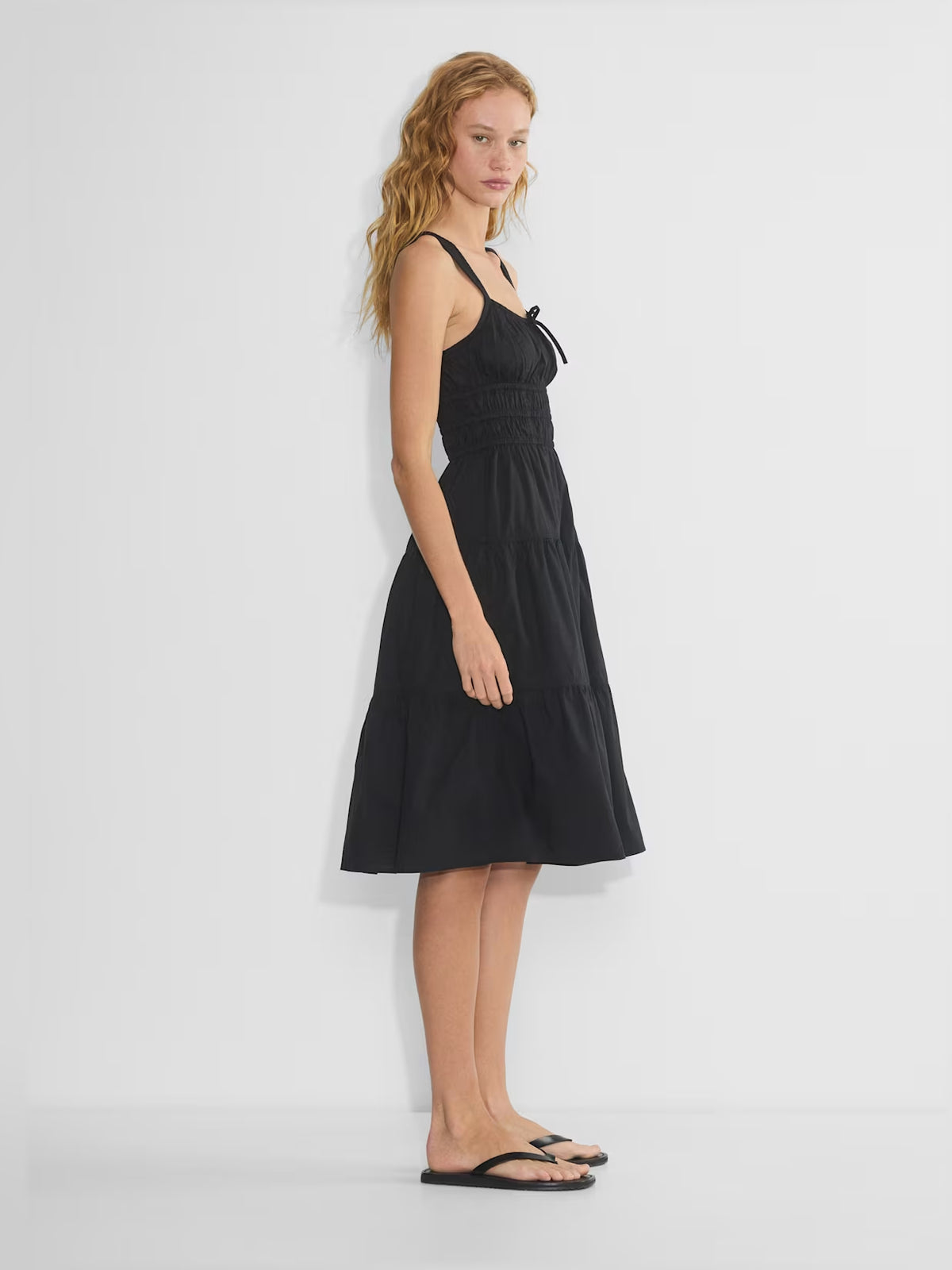 Orange midi formal dress with tiered skirt, alternate view