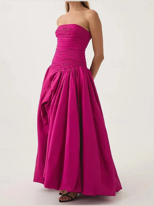 Hot Pink maxi prom dress, alternate view showing the bodice and skirt