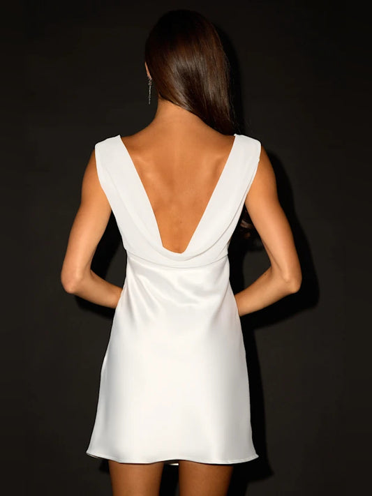 White mini homecoming dress, alternate view showing the bodice and skirt