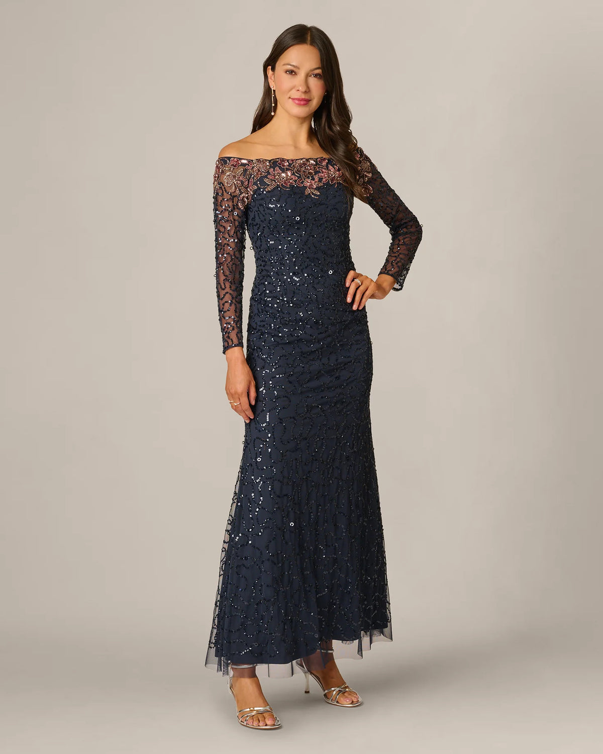 off-shoulder a-line maxi mother of the bride dress - image 2