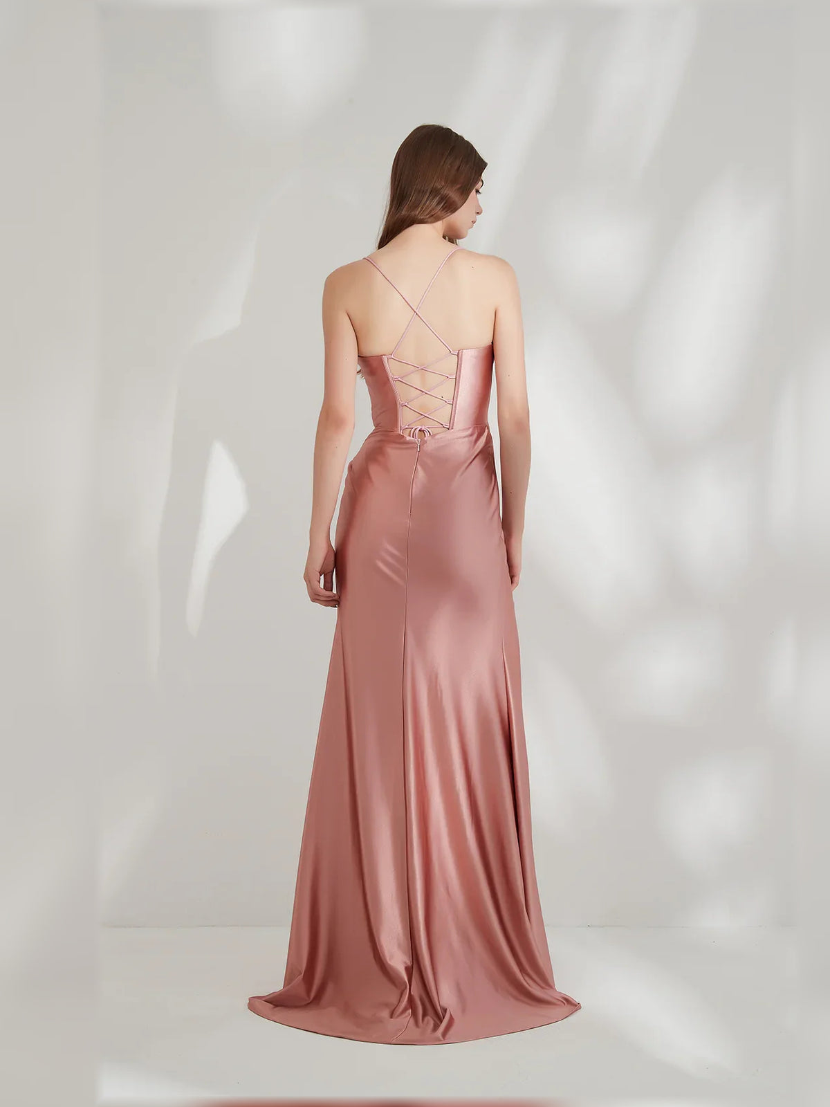 Rose Gold mermaid floor-length formal dress with draping, alternate view