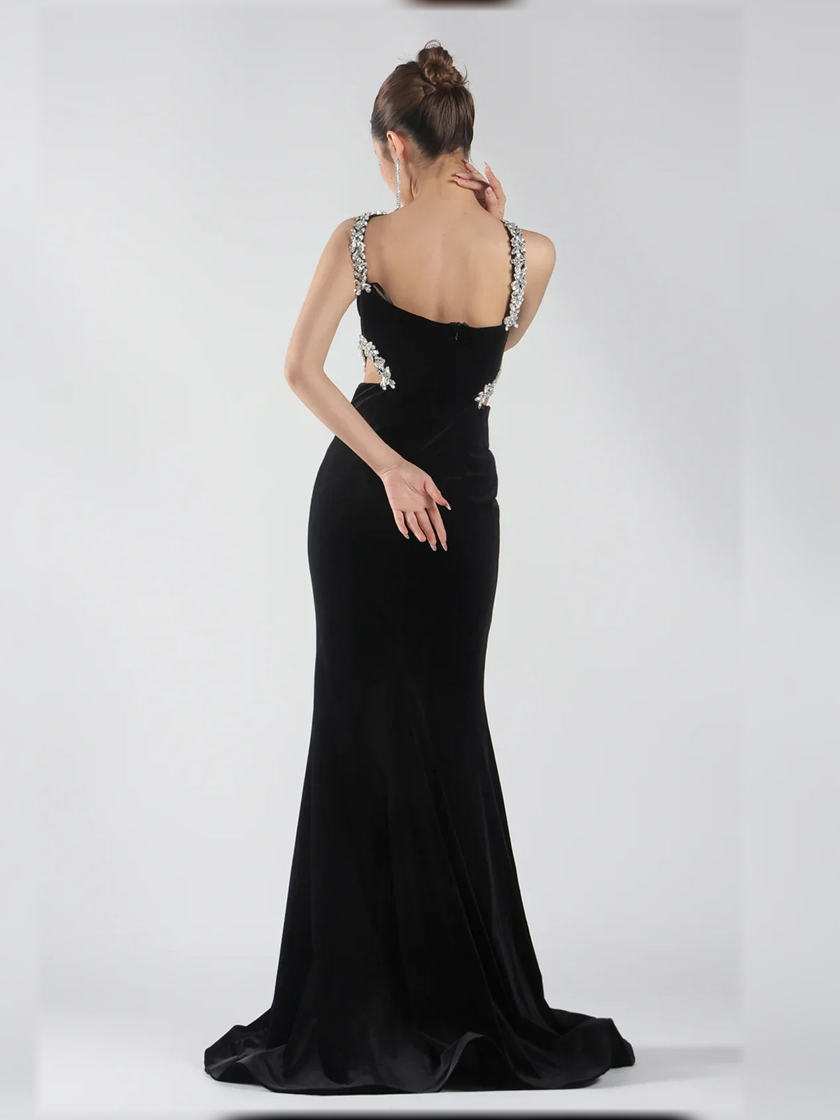 Black mermaid floor-length formal dress with beading, alternate view