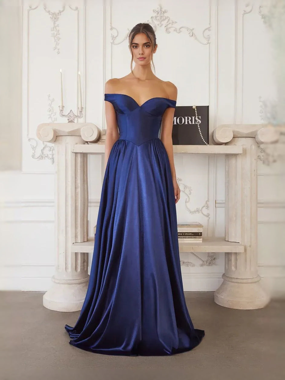 Dark Blue maxi prom dress, alternate view showing the bodice and skirt