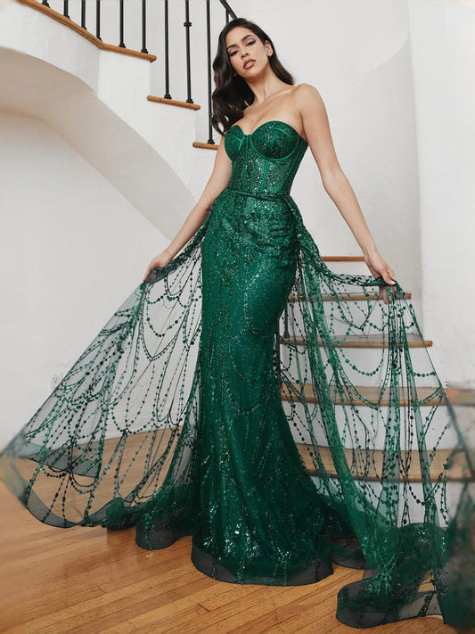Moss floor-length prom dress, alternate view showing the bodice and skirt