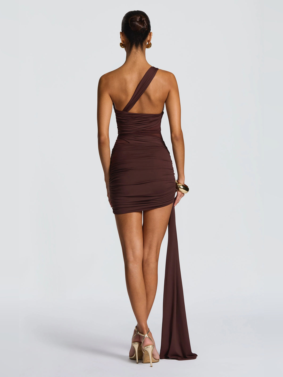 Brown mini homecoming dress, alternate view showing the bodice and skirt