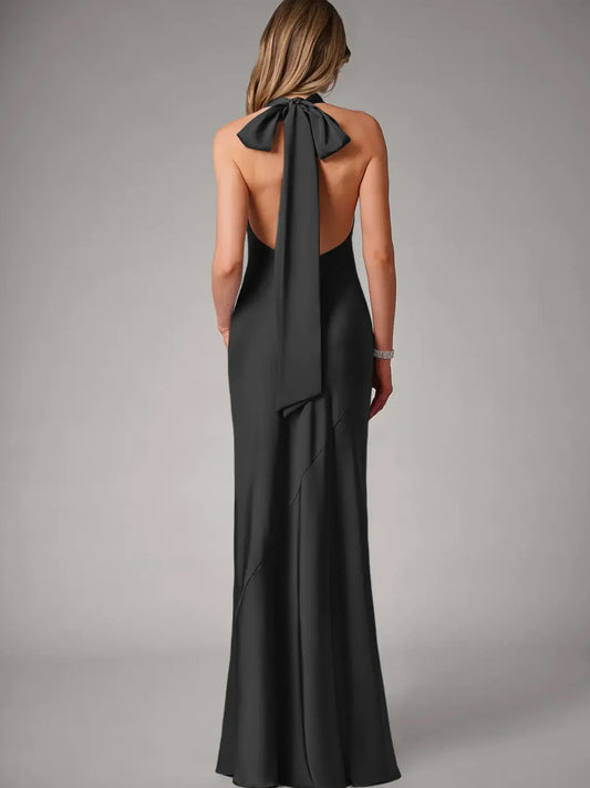 Black floor-length bridesmaid dress, alternate view showing the bodice and skirt