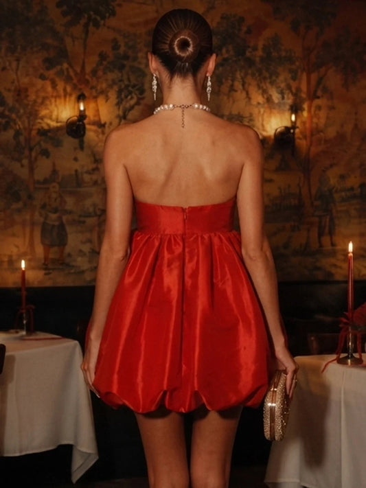 Deep Red mini homecoming dress, back view showing the rear of the dress