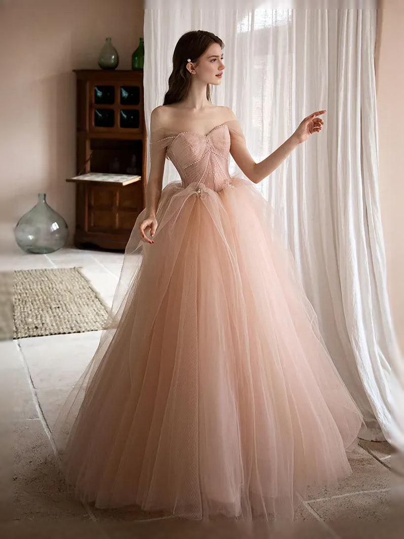 Pearl Pink maxi prom dress, alternate view showing the bodice and skirt