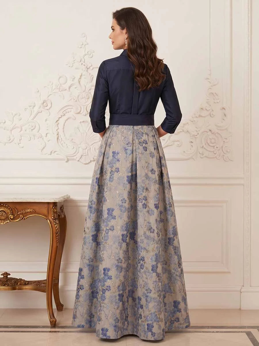 Navy Blue floor-length mother of the bride dress, alternate view showing the bodice and skirt