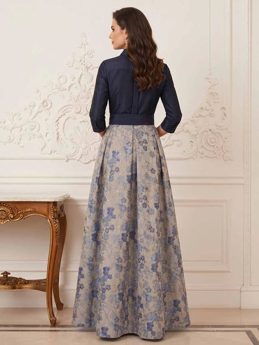 Navy Blue floor-length mother of the bride dress, alternate view showing the bodice and skirt