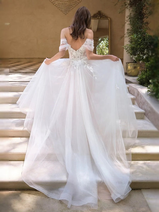 Ivory floor-length wedding dress, alternate view showing the bodice and skirt
