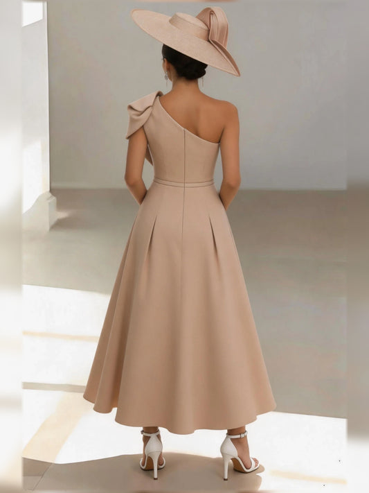 Champagne midi mother of the bride dress, alternate view showing the bodice and skirt