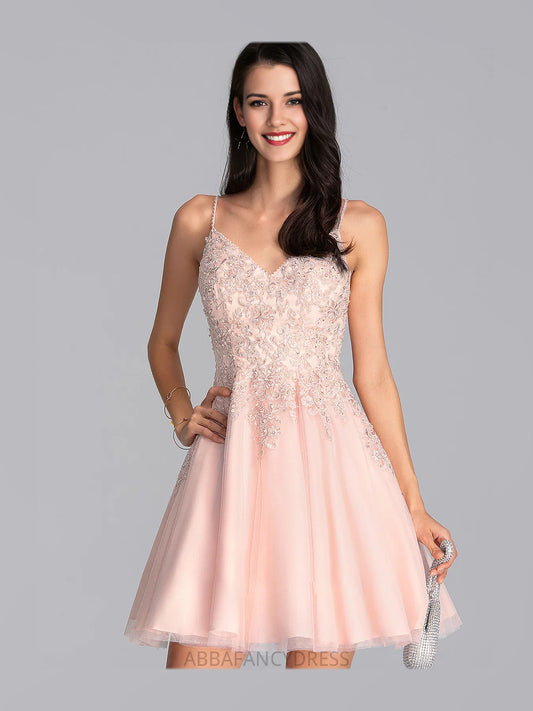 Blush Pink mini prom dress, alternate view showing the bodice and skirt