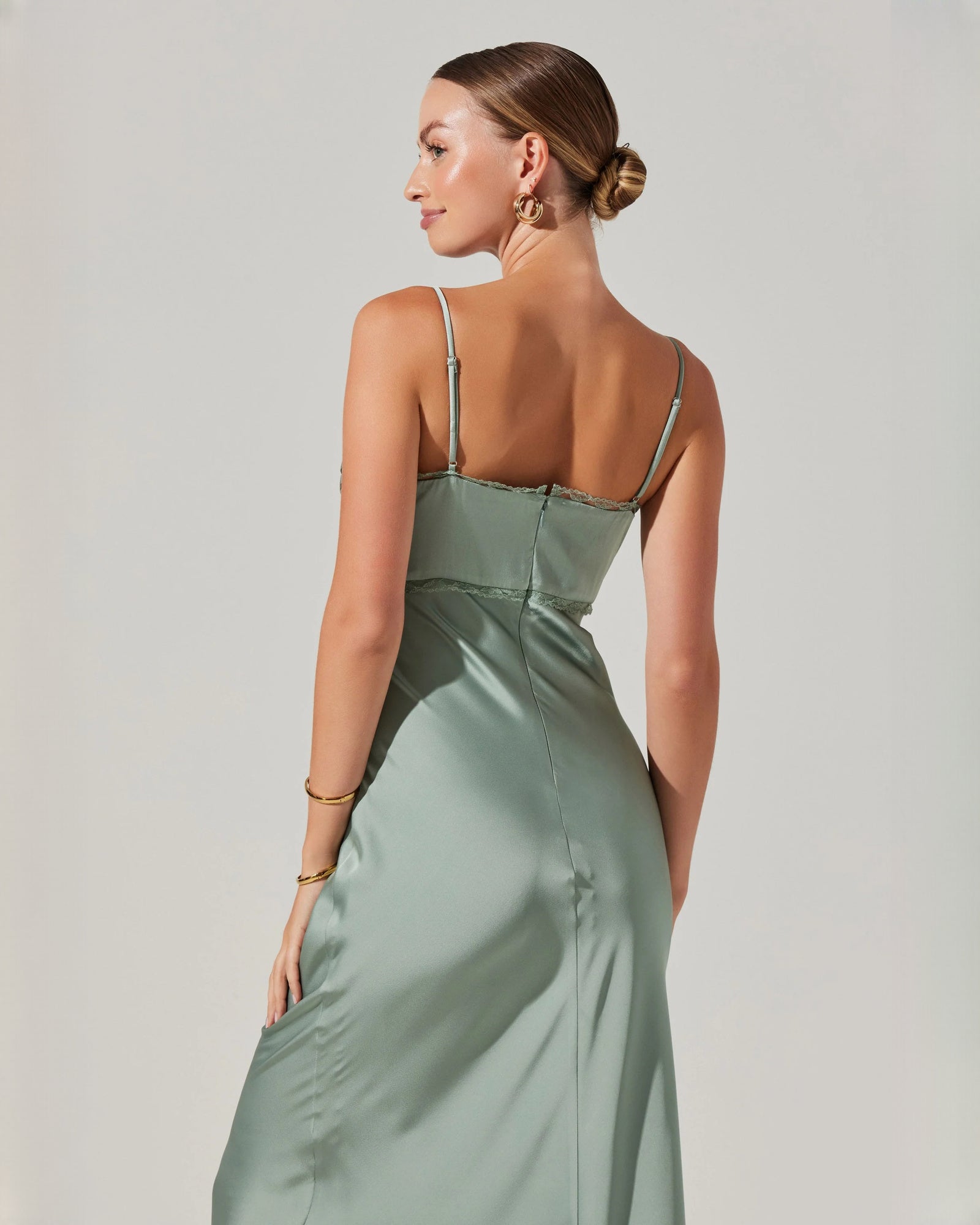sleeveless satin a-line maxi bridesmaid dress - image 2