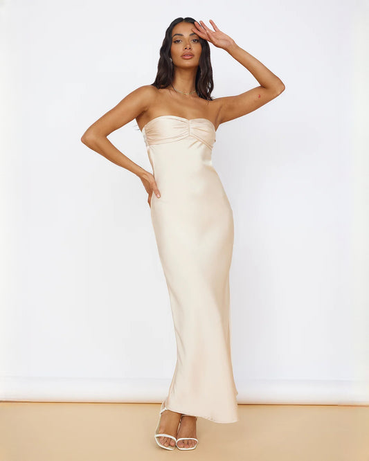 sleeveless satin a-line maxi bridesmaid dress - image 2