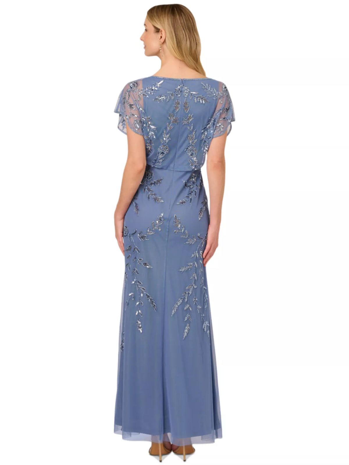 Dusty Blue maxi mother of the bride dress, alternate view showing the bodice and skirt