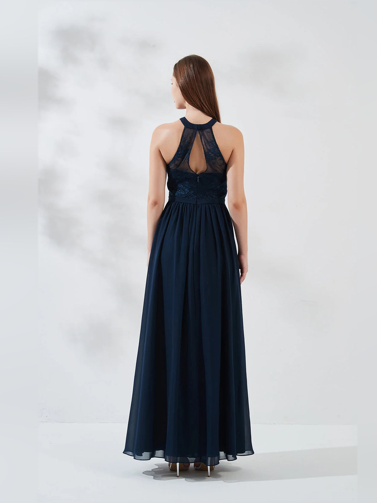 Dark Navy floor-length bridesmaid dress, alternate view showing the bodice and skirt