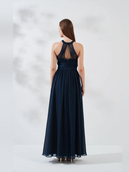 Dark Navy floor-length bridesmaid dress, alternate view showing the bodice and skirt