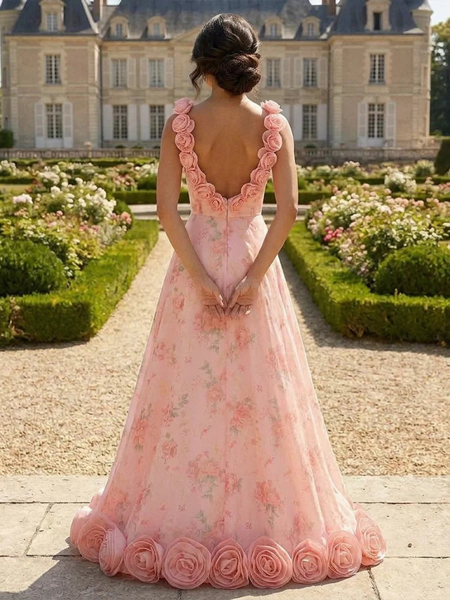 Pink floor-length wedding dress, alternate view showing the bodice and skirt