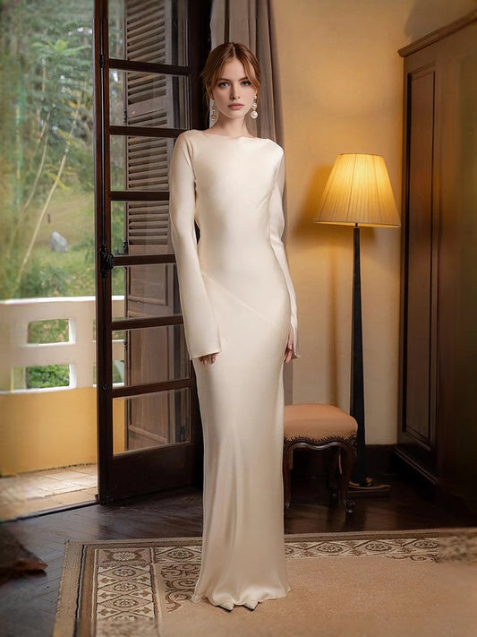 Ivory white maxi prom dress, alternate view showing the bodice and skirt