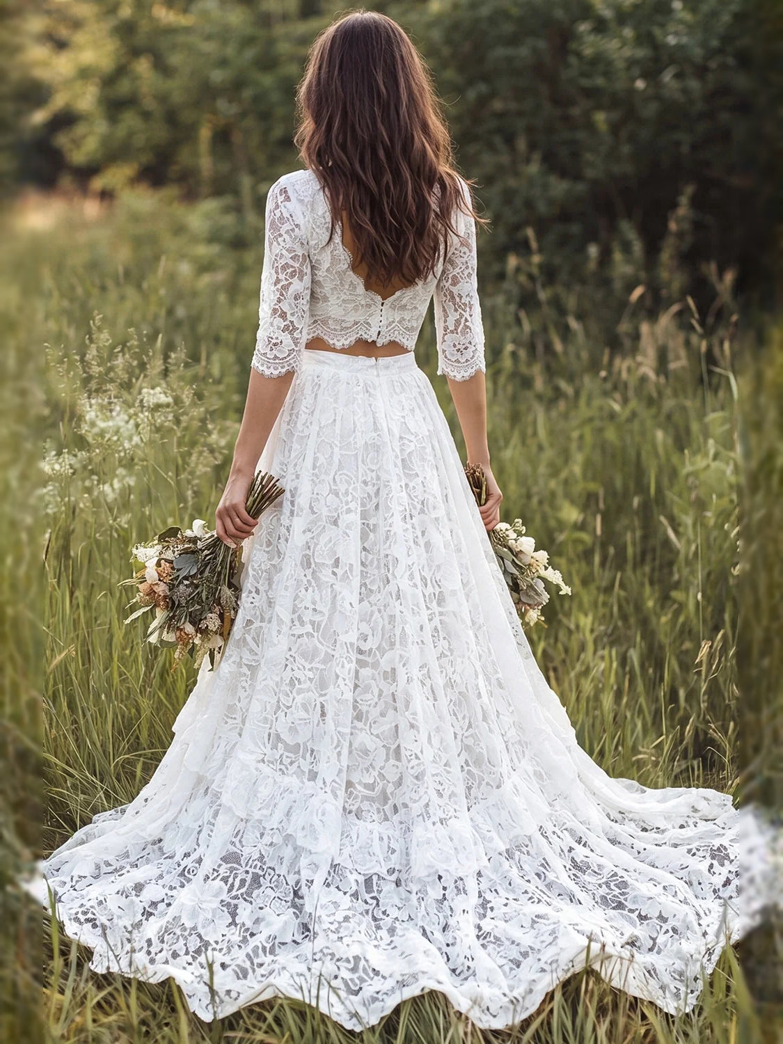 Ivory maxi wedding dress, alternate view showing the bodice and skirt