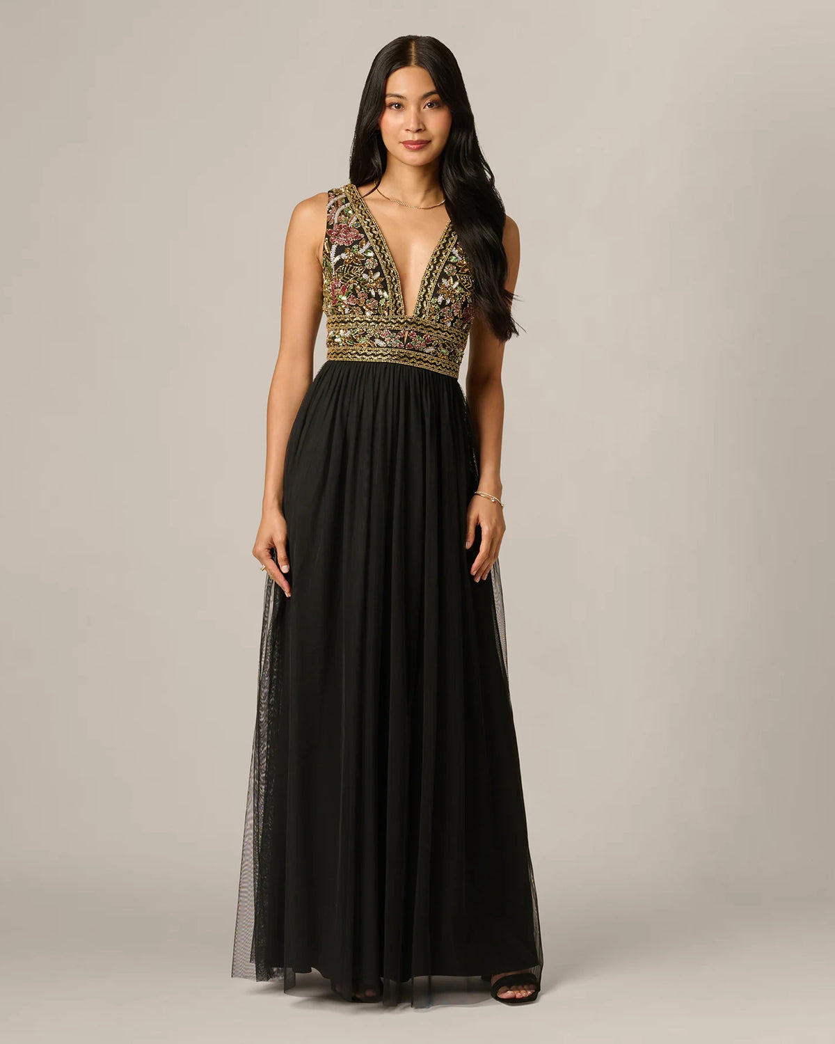 spaghetti strap a-line maxi mother of the bride dress - image 2