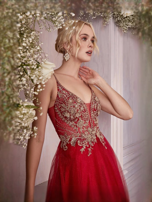 Deep Red floor-length prom dress, alternate view showing the bodice and skirt