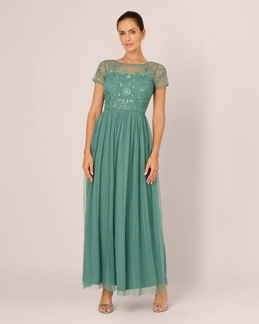 short-sleeve a-line maxi mother of the bride dress - image 2