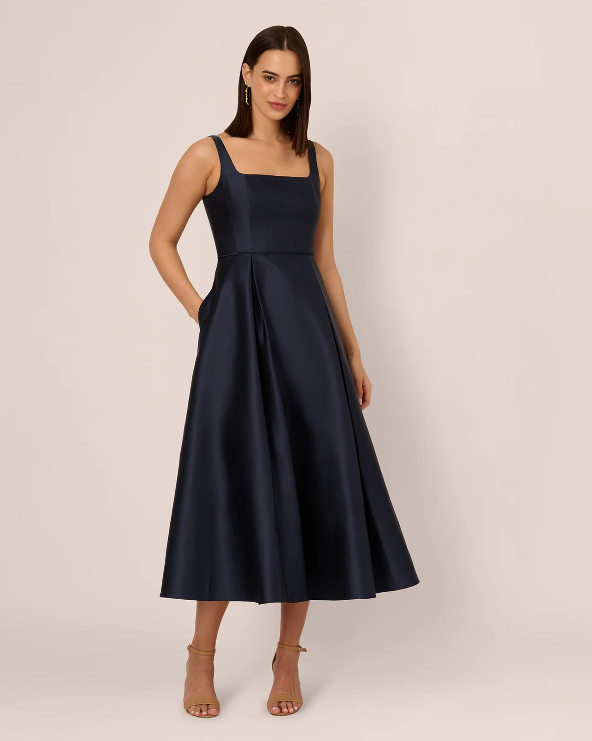 square neck a-line midi mother of the bride dress - image 2