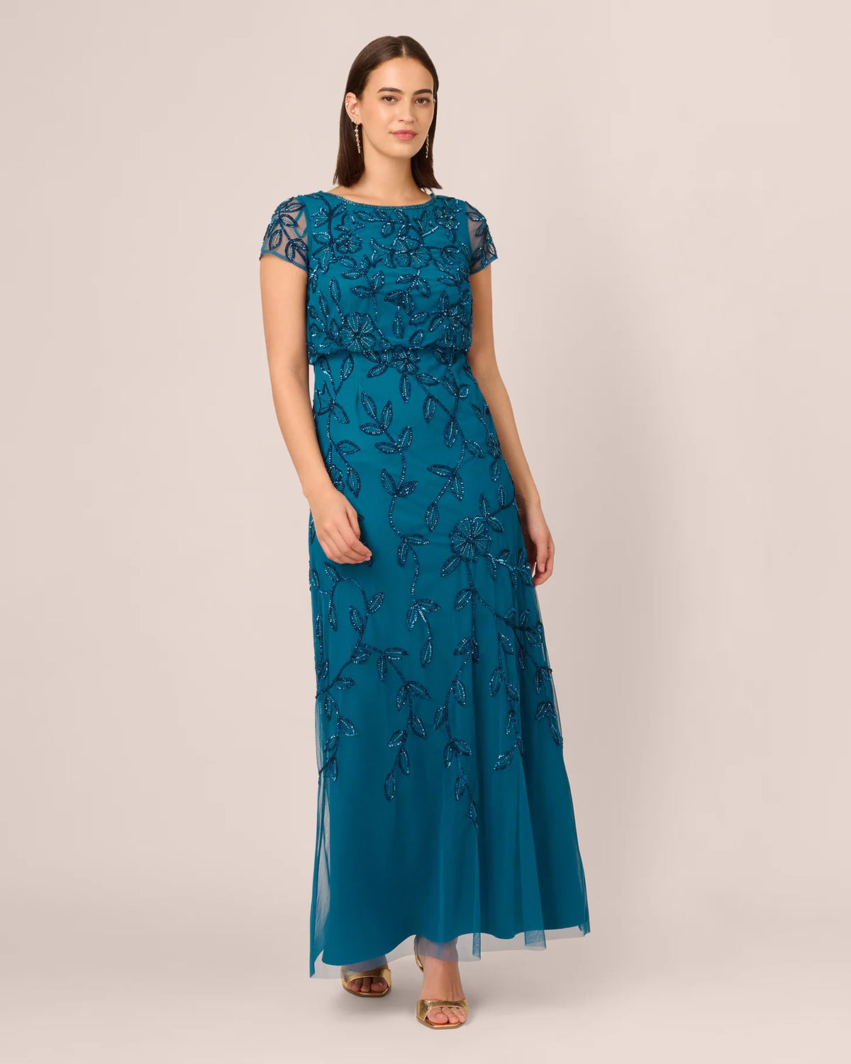 short-sleeve a-line maxi mother of the bride dress - image 2