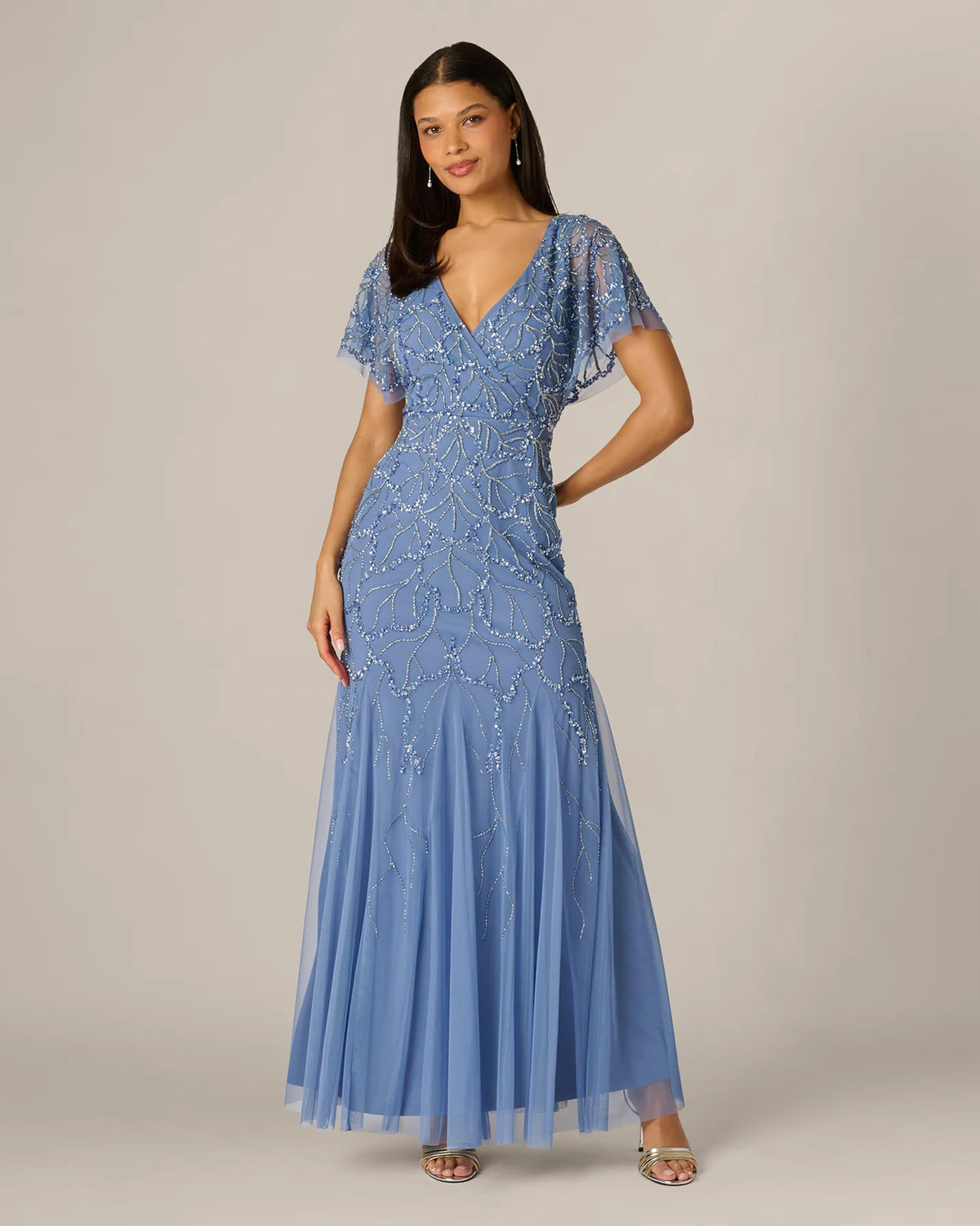 flutter-sleeve a-line maxi mother of the bride dress - image 2